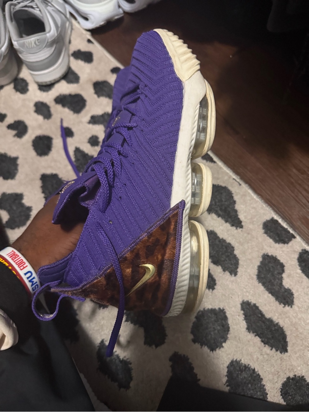 Nike Women’s Purple Athletic Shoes with Leopard-Print Heel and Gold Swoosh